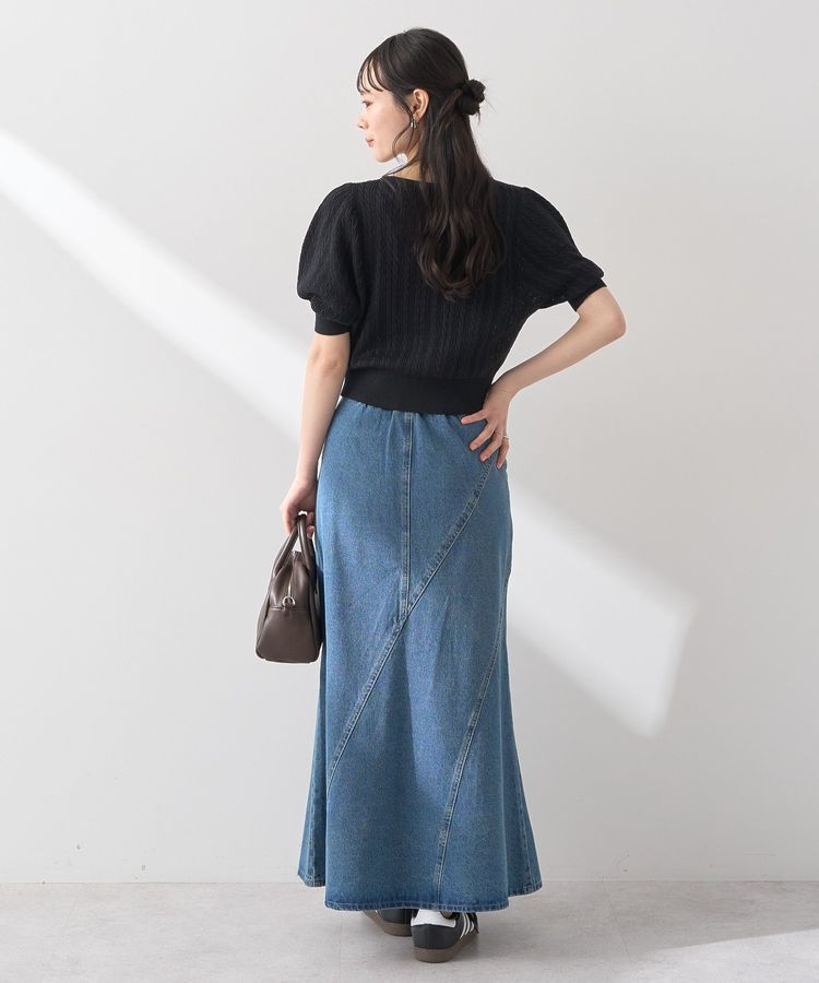 earth music&ecology「透かしケーブルパフスリニットカーディガン」|カーディガン|