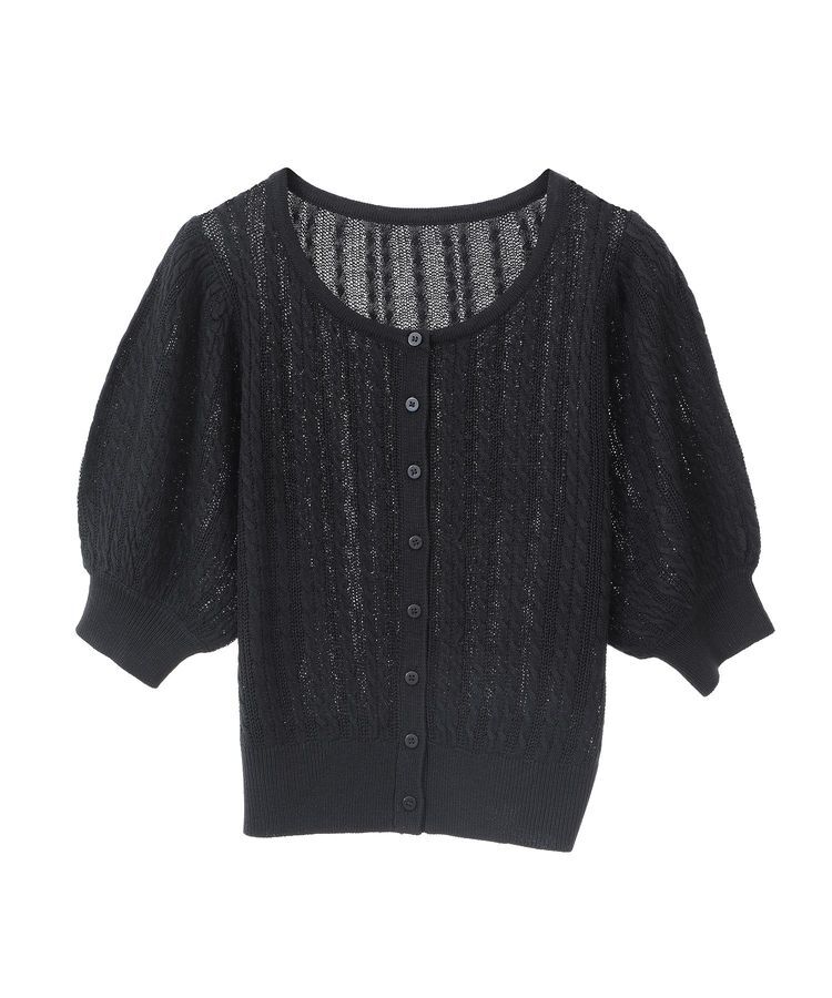 earth music&ecology「透かしケーブルパフスリニットカーディガン」|カーディガン|
