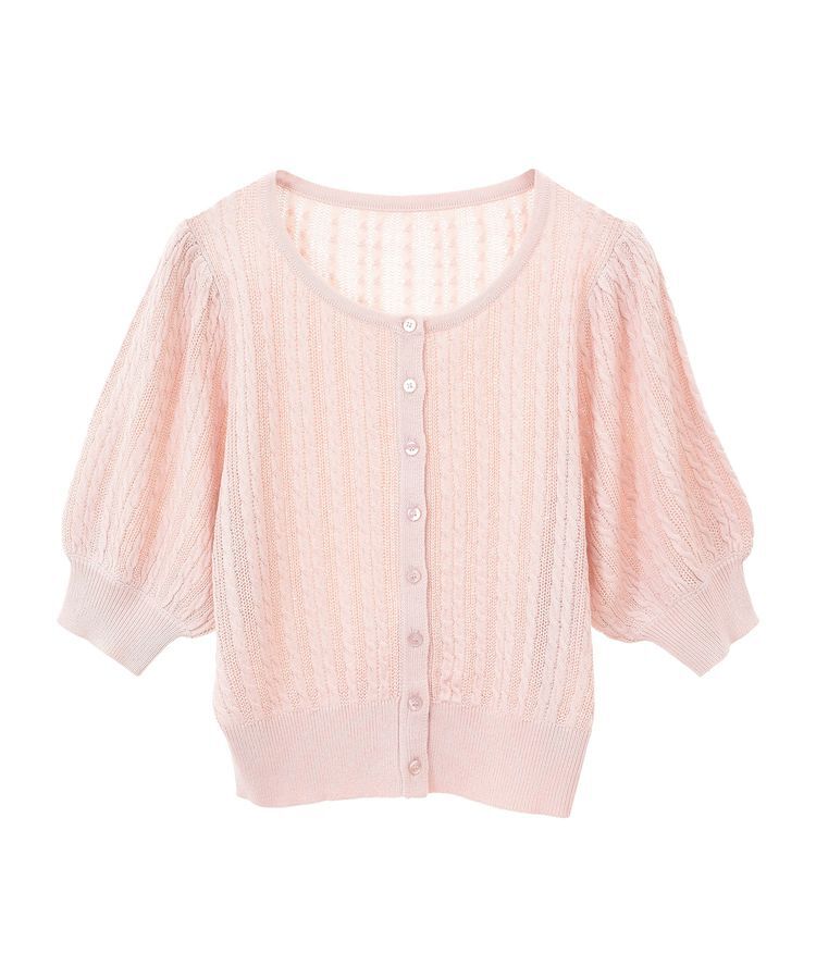 earth music&ecology「透かしケーブルパフスリニットカーディガン」|カーディガン|