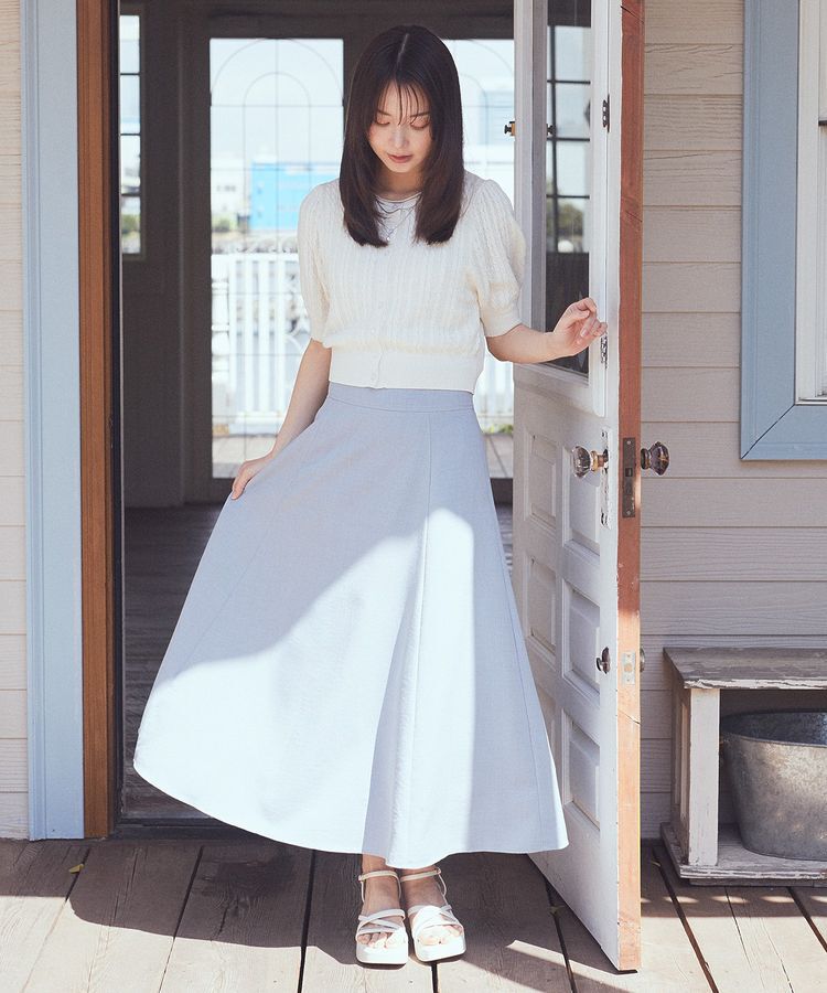 earth music&ecology「透かしケーブルパフスリニットカーディガン」|カーディガン|