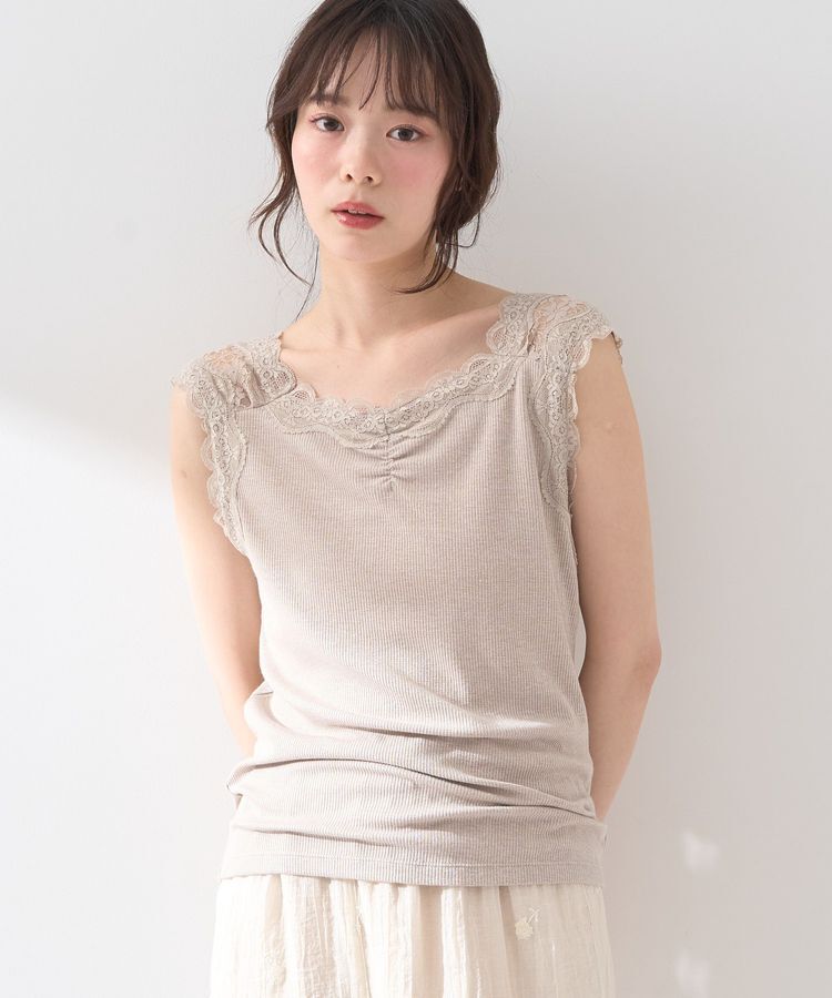earth music&ecology「ラメテレコショルダーレースタンクトップ」|キャミソール|