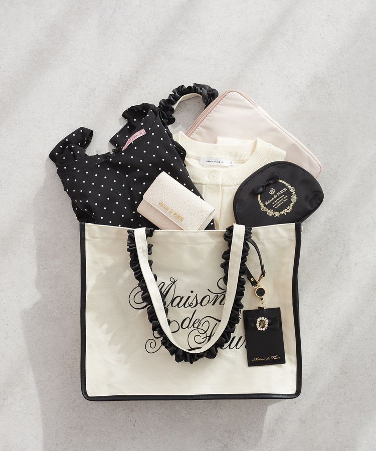 Maison de FLEUR「ロゴ刺繍フリルハンドル帆布キャリーオンバッグ」|トートバッグ|