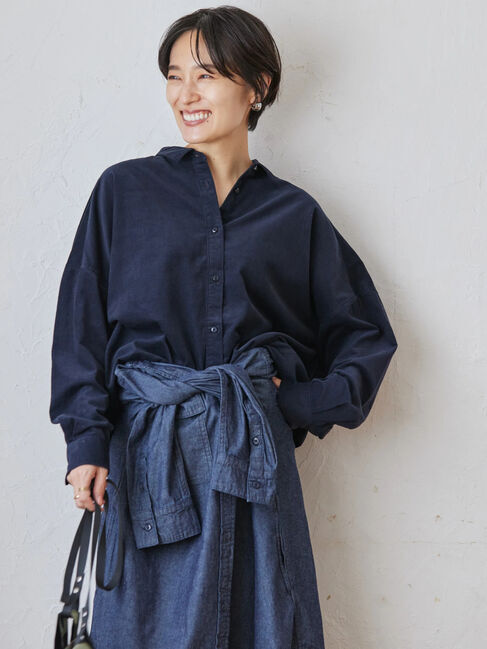  「コールテンバックタックシャツ」|シャツ・ブラウス|ネイビー