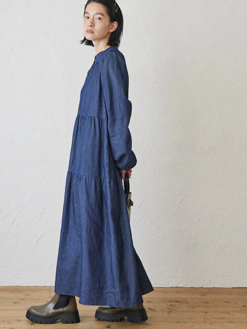  「ティアードデニムロングワンピース」|ワンピース|
