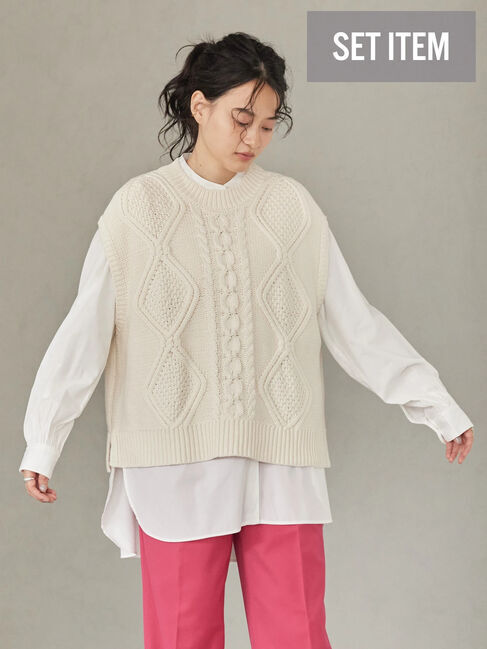  「SET ケーブルニットベスト+シャツチュニック」|ニット・セーター|オフホワイト
