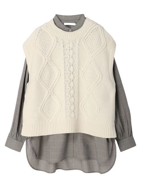  「SET ケーブルニットベスト+シャツチュニック」|ニット・セーター|