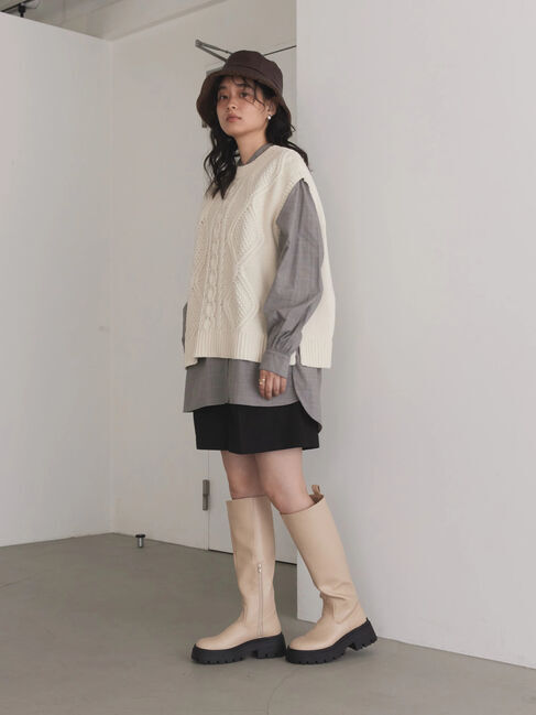  「SET ケーブルニットベスト+シャツチュニック」|ニット・セーター|