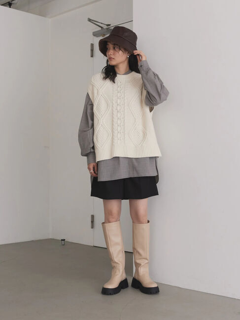  「SET ケーブルニットベスト+シャツチュニック」|ニット・セーター|