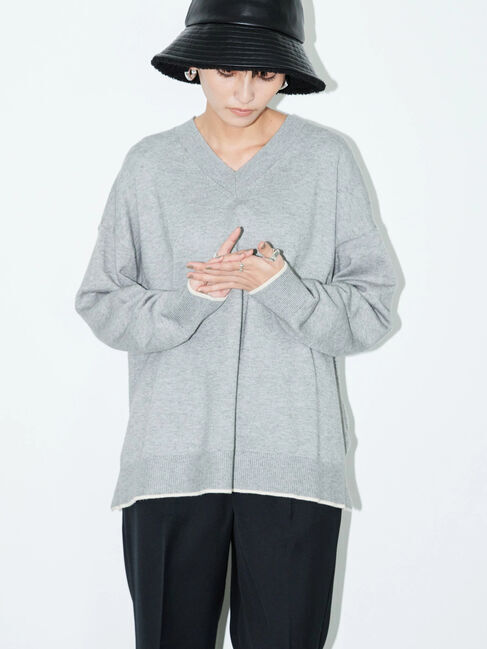  「パチパチしにくいVネックニットプルオーバー」|ニット・セーター|杢ライトグレー