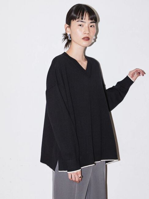  「パチパチしにくいVネックニットプルオーバー」|ニット・セーター|