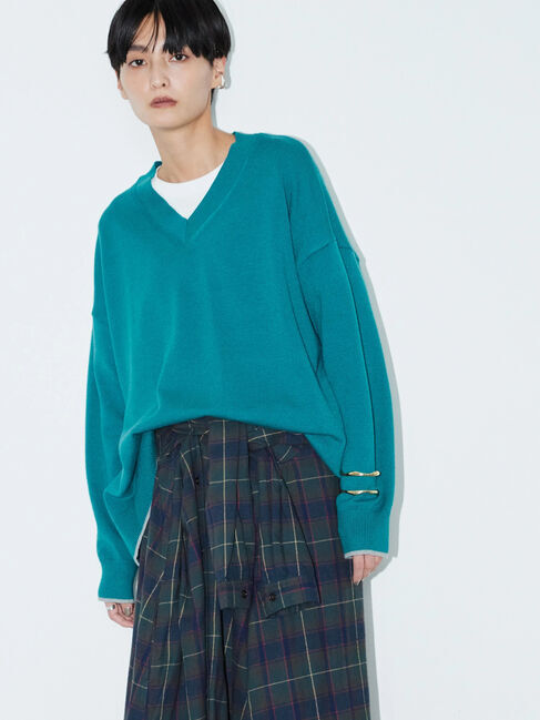  「パチパチしにくいVネックニットプルオーバー」|ニット・セーター|サックスブルー