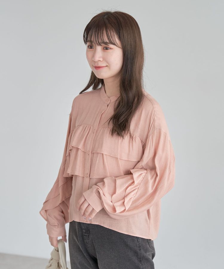 Green Parks「シアーフリルショート丈ブラウス」|シャツ・ブラウス|Pink Beige