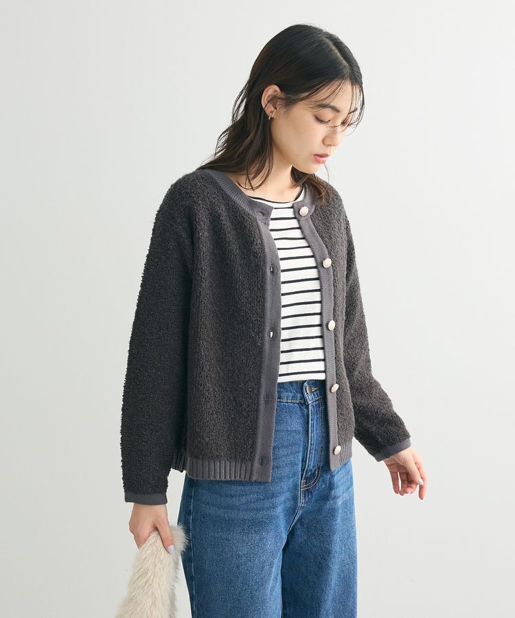 Green Parks「ループ編み金釦ニットカーディガン」|カーディガン|Charcoal Gray