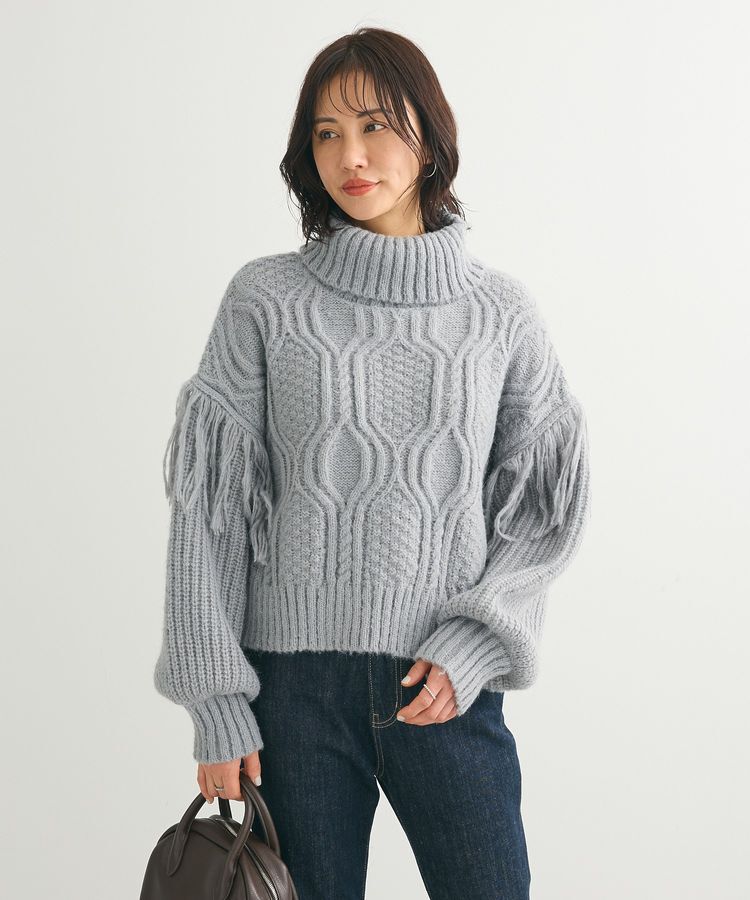 Green Parks「・swing by フリンジタートルニット」|ニット・セーター|