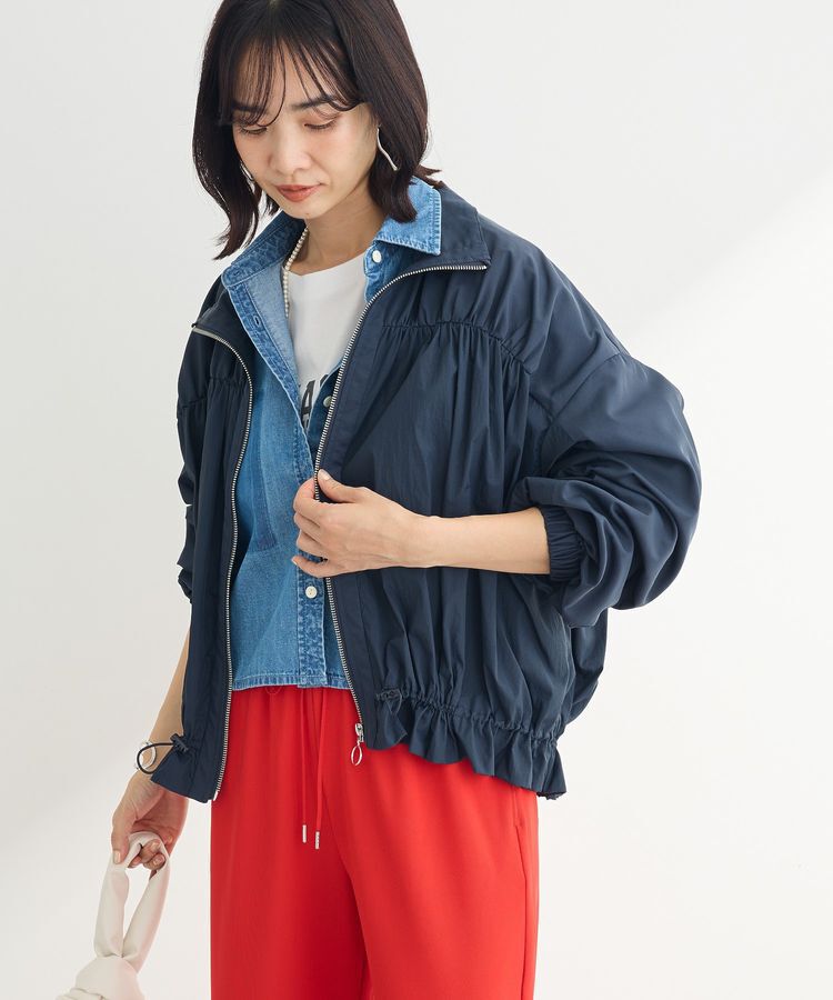armonia「ギャザーナイロンブルゾン」|ブルゾン・スタジャン|Navy