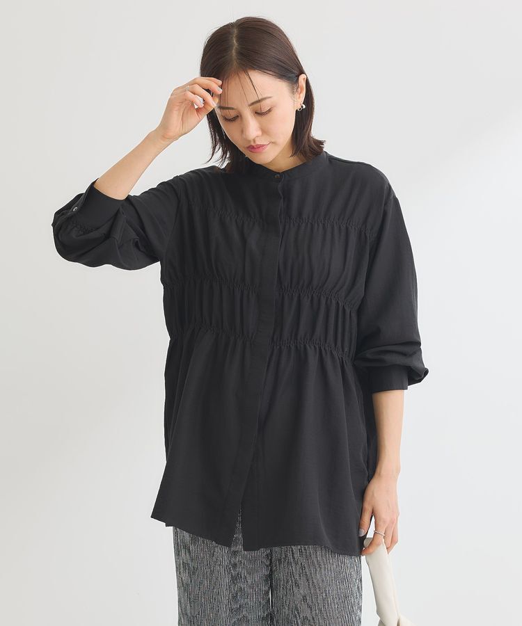 Green Parks「シャーリングシャツチュニック」|シャツ・ブラウス|Black