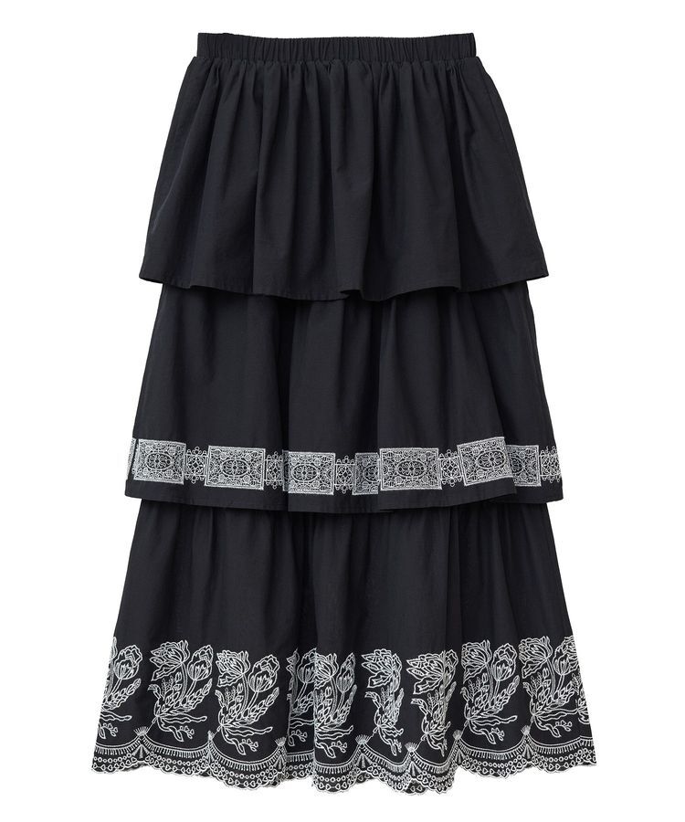 Green Parks「■ESCAR バイカラー刺繍ティアードスカート」|スカート|