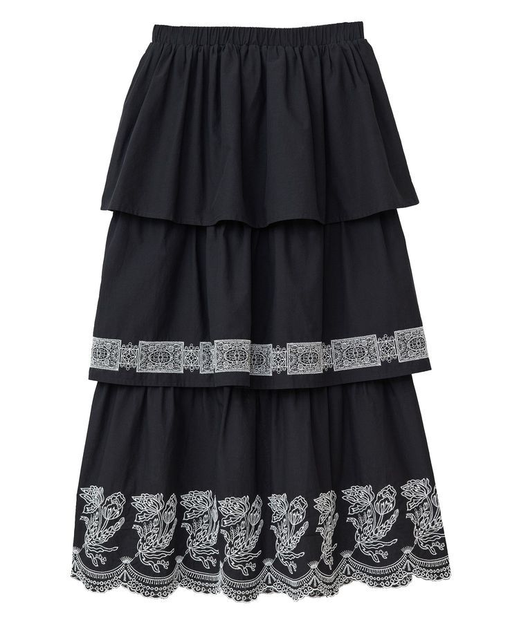 Green Parks「■ESCAR バイカラー刺繍ティアードスカート」|スカート|