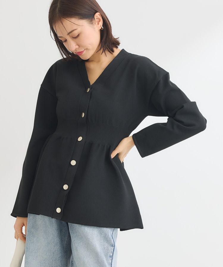 Green Parks「・ANDSEARCH ペプラムニットカーディガン」|カーディガン|Black