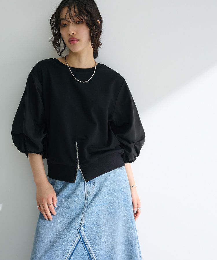 Green Parks「2WAY7分袖タック裾ZIPプルオーバー」|Tシャツ・カットソー|