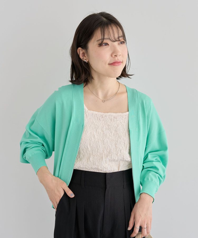Green Parks「フロントZIPニットカーディガン」|カーディガン|