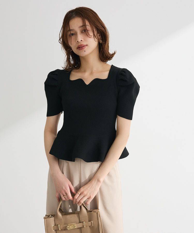 Green Parks「・swing by ハートネックペプラムニット」|ニット・セーター|Black