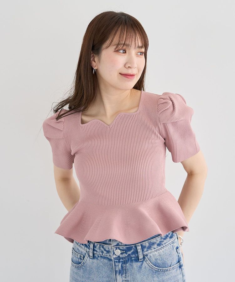 Green Parks「・swing by ハートネックペプラムニット」|ニット・セーター|Pink