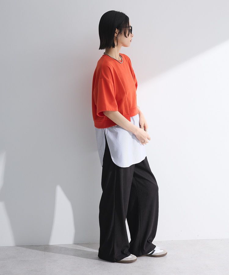 Green Parks「裾タックミニ裏毛シャツドッキングチュニック」|チュニック|