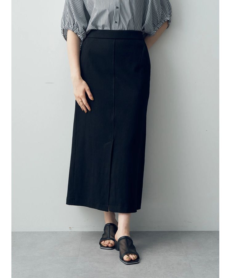 YECCA VECCA「コットンリブロングスリットスカート」|スカート|Black