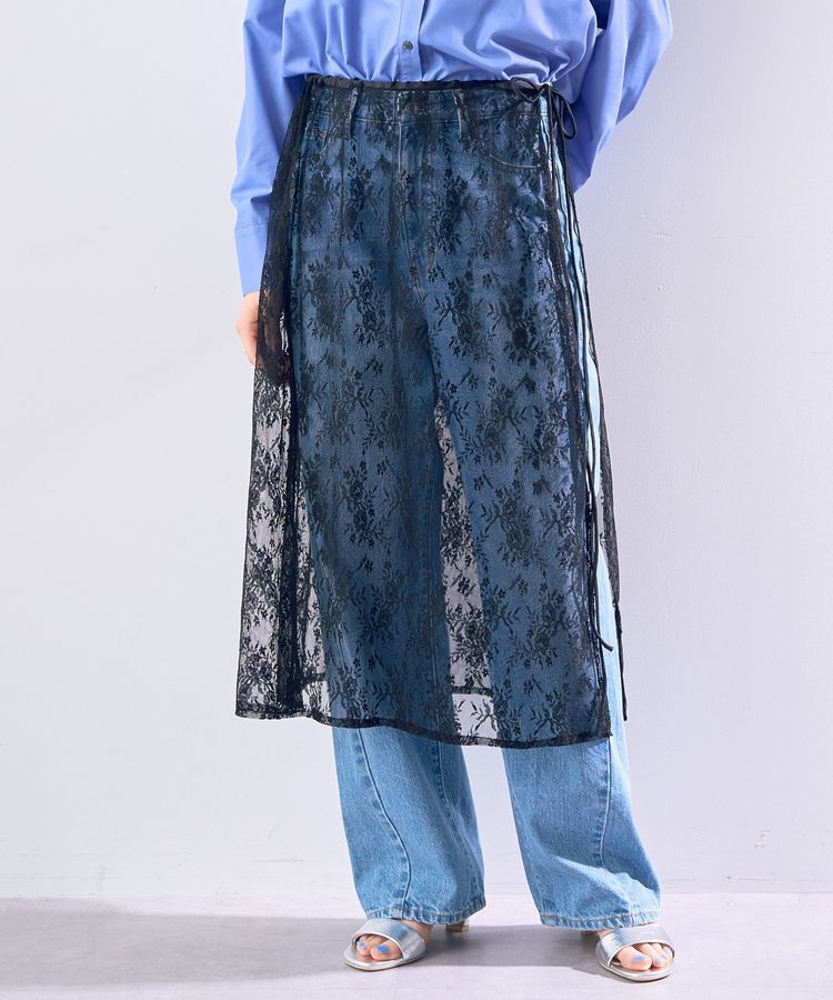 YECCA VECCA「サイドリボンレースレイヤードスカート」|スカート|Black