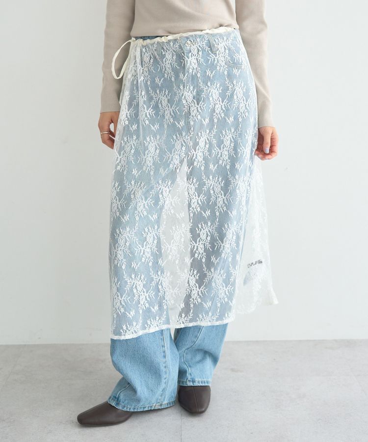 YECCA VECCA「サイドリボンレースレイヤードスカート」|スカート|