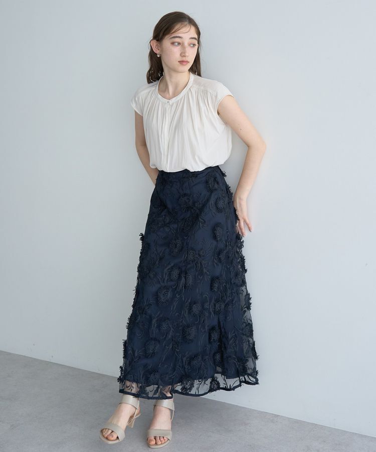 YECCA VECCA「フラワーエンブロイダリーチュールスカート」|フレア|