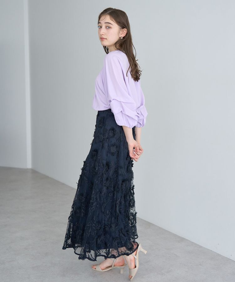 YECCA VECCA「フラワーエンブロイダリーチュールスカート」|フレア|
