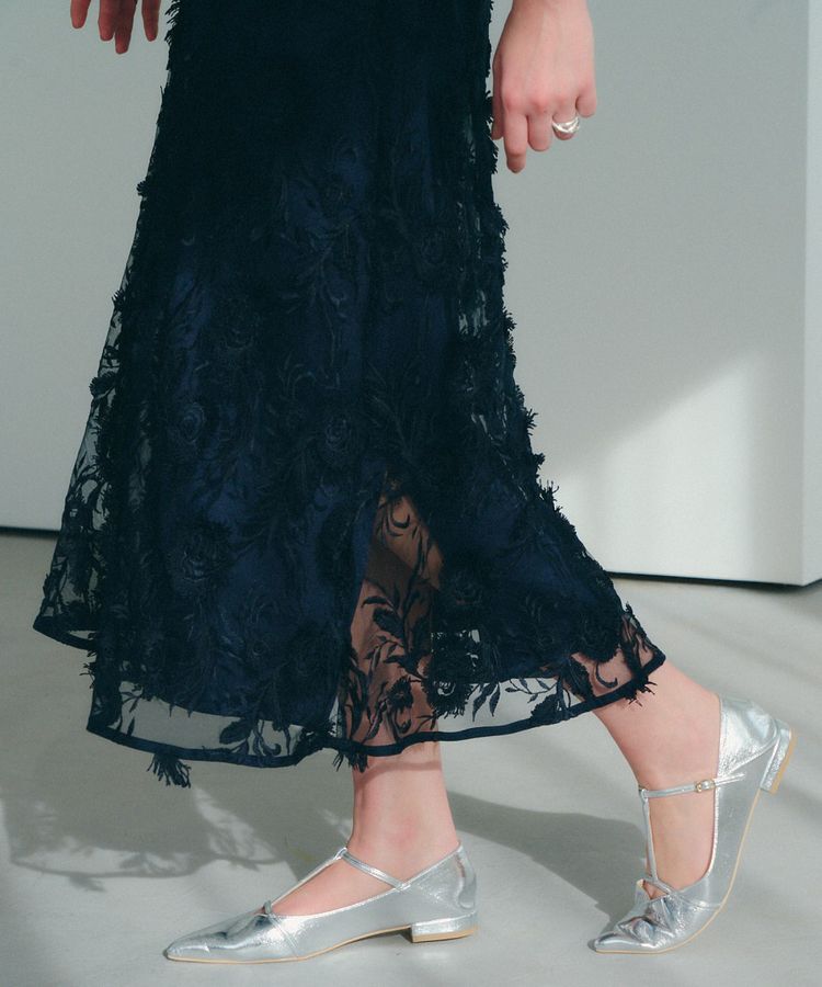 YECCA VECCA「フラワーエンブロイダリーチュールスカート」|フレア|