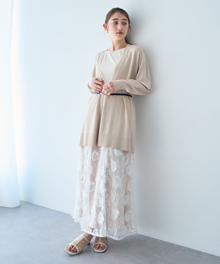 YECCA VECCA「フラワーエンブロイダリーチュールスカート」|フレア|