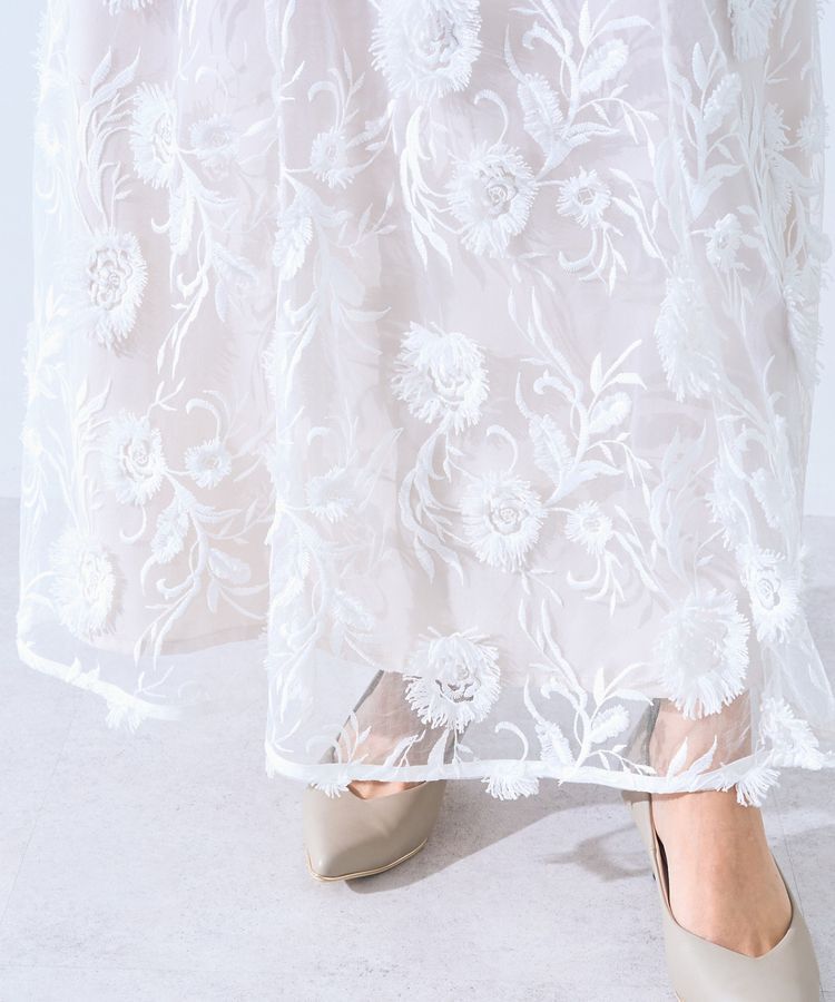 YECCA VECCA「フラワーエンブロイダリーチュールスカート」|フレア|