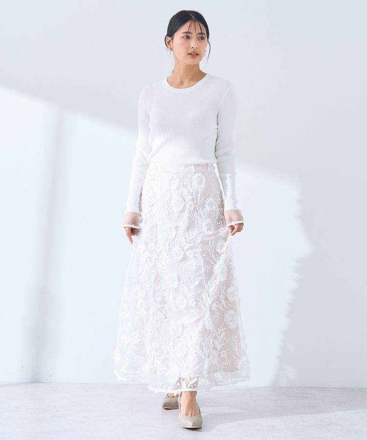 YECCA VECCA「フラワーエンブロイダリーチュールスカート」|フレア|