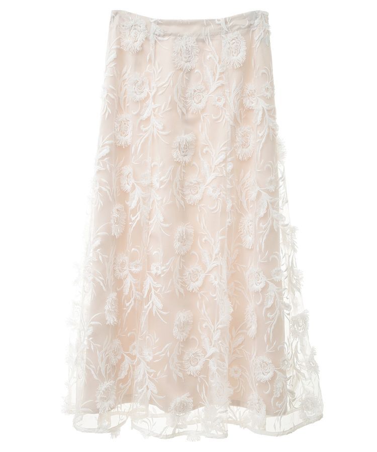 YECCA VECCA「フラワーエンブロイダリーチュールスカート」|フレア|