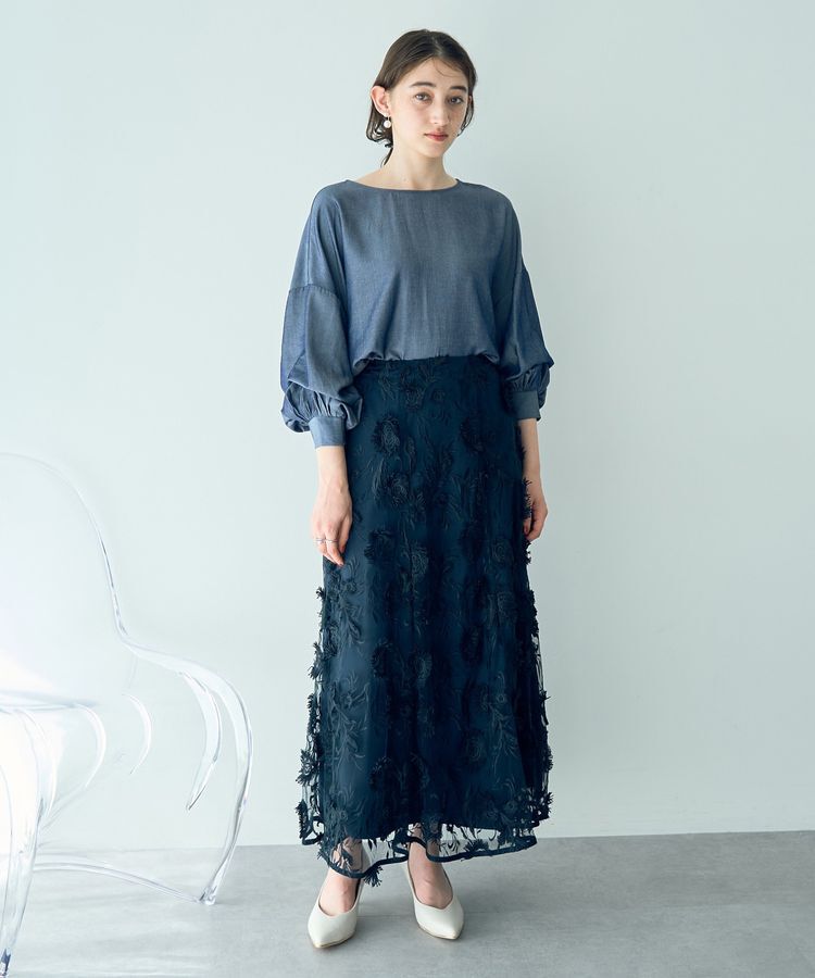 YECCA VECCA「フラワーエンブロイダリーチュールスカート」|フレア|