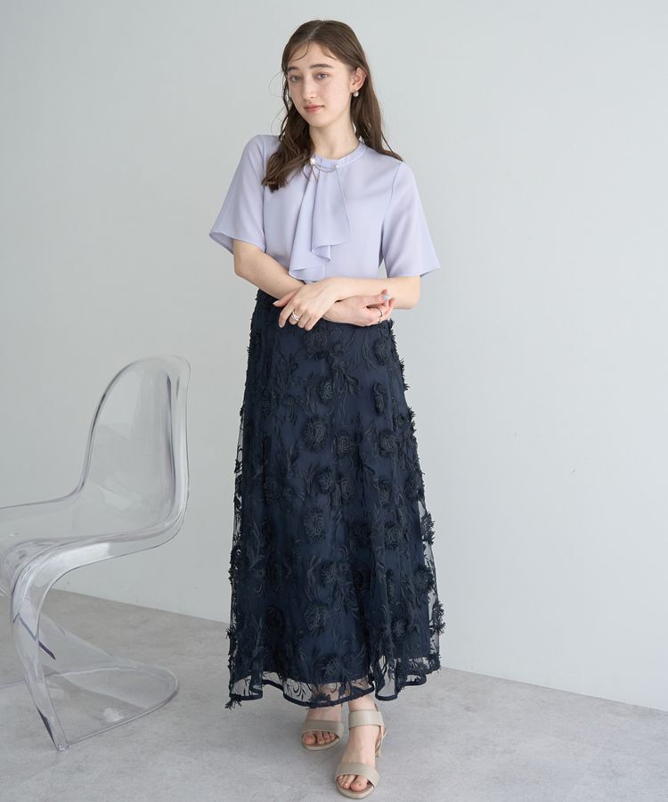 YECCA VECCA「フラワーエンブロイダリーチュールスカート」|フレア|