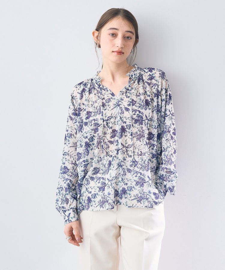 YECCA VECCA「ボタニカル柄シアージャガードブラウス」|シャツ・ブラウス|Navy