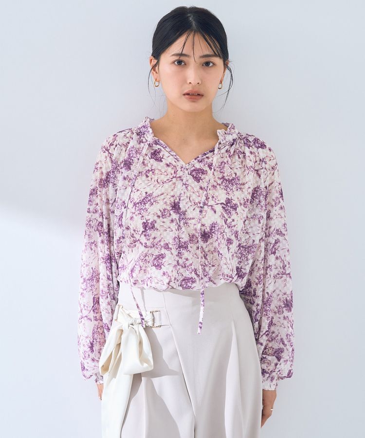 YECCA VECCA「ボタニカル柄シアージャガードブラウス」|シャツ・ブラウス|Purple