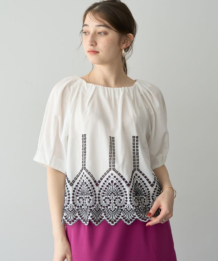 YECCA VECCA「アイレット刺繍タックスリーブブラウス」|シャツ・ブラウス|Off White