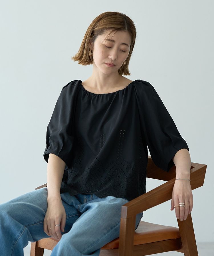YECCA VECCA「アイレット刺繍タックスリーブブラウス」|シャツ・ブラウス|