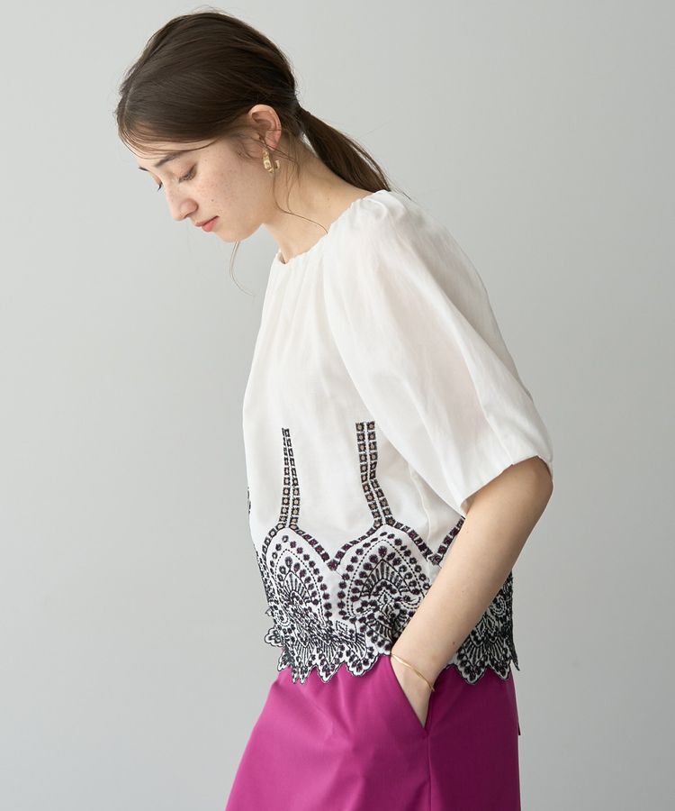 YECCA VECCA「アイレット刺繍タックスリーブブラウス」|シャツ・ブラウス|