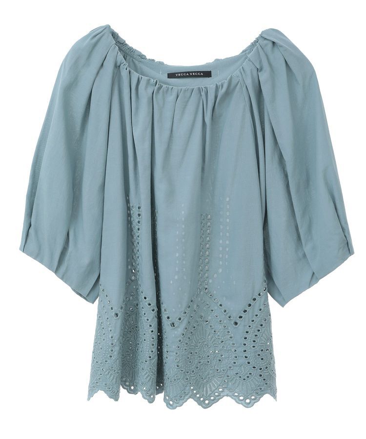 YECCA VECCA「アイレット刺繍タックスリーブブラウス」|シャツ・ブラウス|