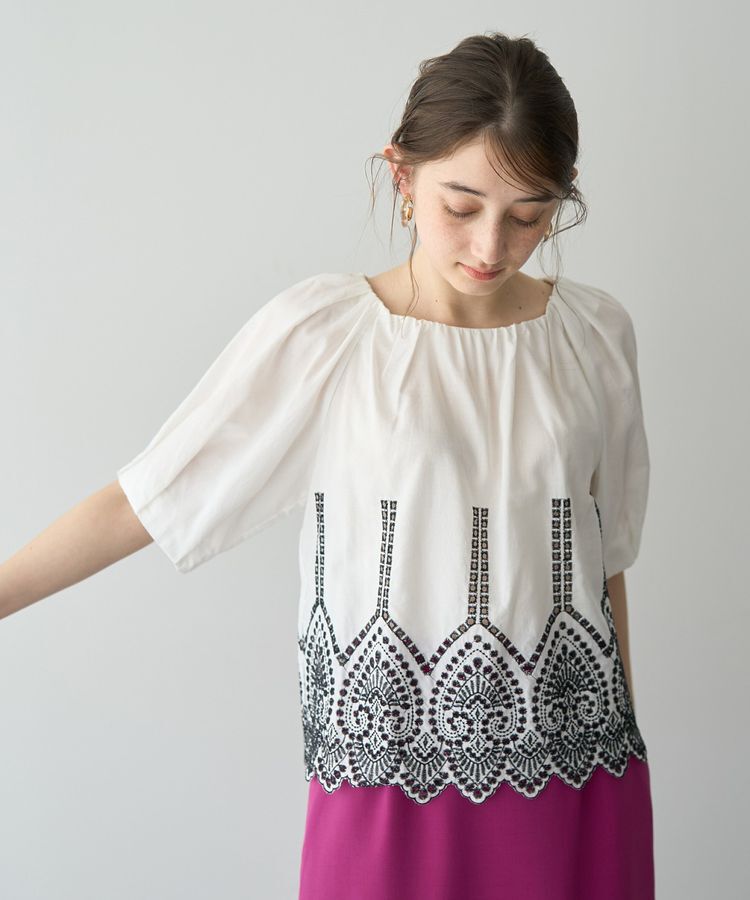 YECCA VECCA「アイレット刺繍タックスリーブブラウス」|シャツ・ブラウス|