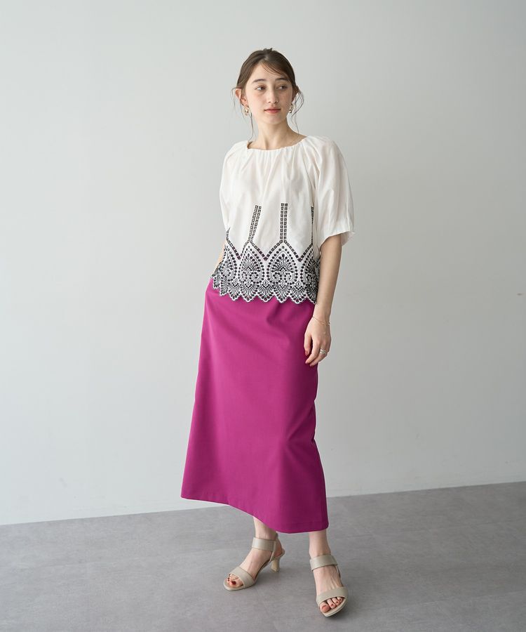 YECCA VECCA「アイレット刺繍タックスリーブブラウス」|シャツ・ブラウス|