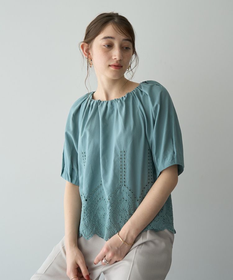 YECCA VECCA「アイレット刺繍タックスリーブブラウス」|シャツ・ブラウス|