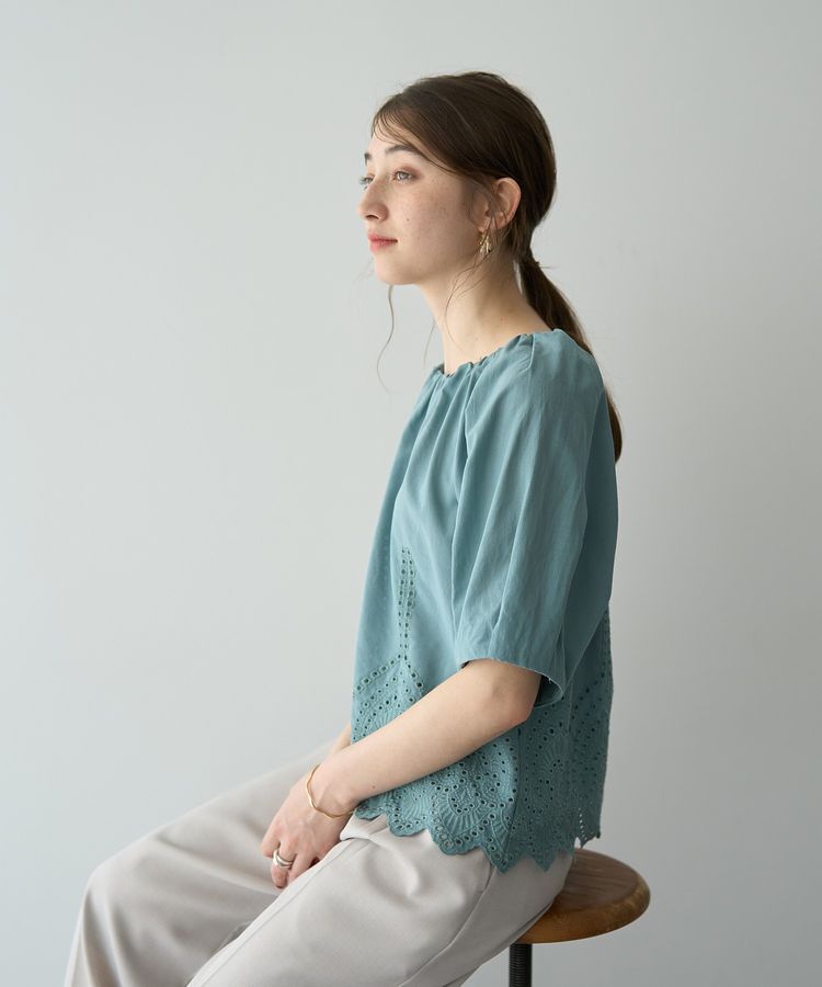 YECCA VECCA「アイレット刺繍タックスリーブブラウス」|シャツ・ブラウス|